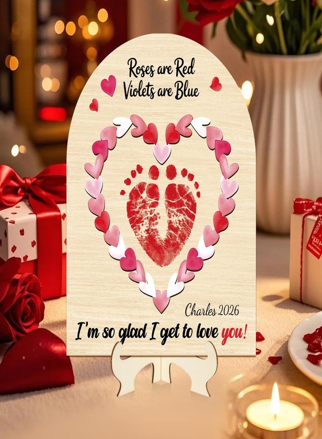 Yewfold Baby's First Valentines Day Footprint Sign DIY Wooden Art Baby's First Valentine's Day Gift Babies Keepsake Milestone Nursery Decor (Heart) - Image 2
